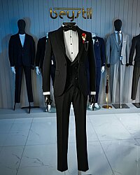 Beystil Siyah Şal Yaka Damatlık & Smokin Takımı 10002 - Slim Fit - Beystil