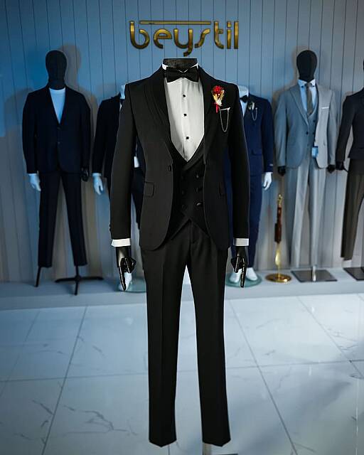 Beystil Siyah Şal Yaka Damatlık & Smokin Takımı 10002 - Slim Fit - Beystil