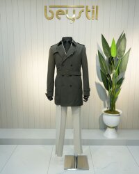 Beystil Diz Üstü Kemerli Haki Kruvaze Trençkot - 2142 