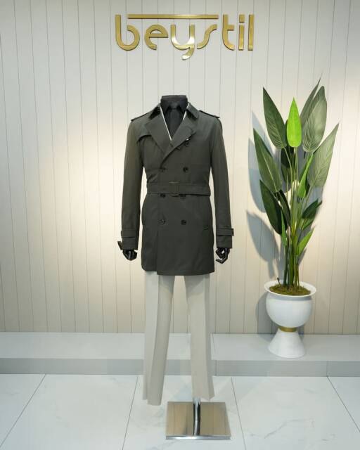 Beystil Diz Üstü Kemerli Haki Kruvaze Trençkot - 2142 - 