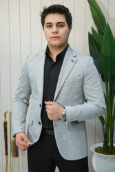 Beystil Sivri Yaka Gri Ceket 242- Slim Fit - Beystil