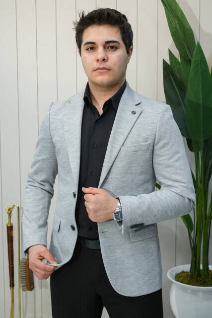 Beystil Sivri Yaka Gri Ceket 242- Slim Fit - 