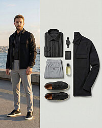 Beystil Erkek Siyah Çizgili Gömlek 2434 - Slim Fit - Beystil