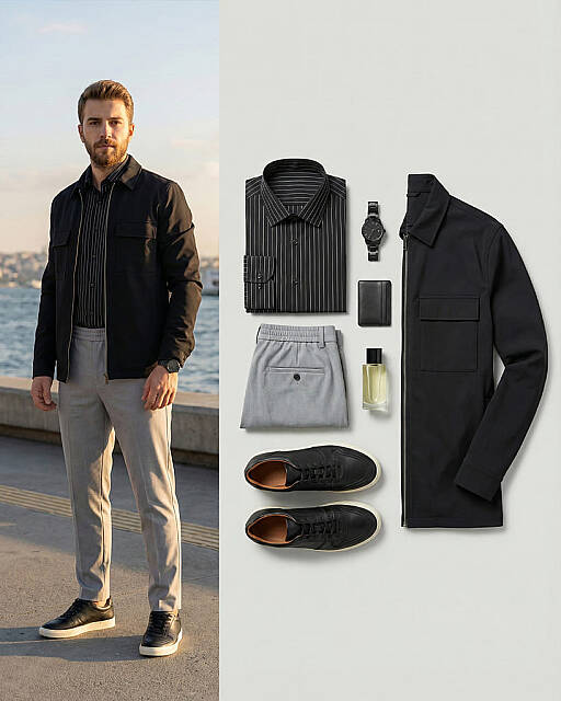 Beystil Erkek Siyah Çizgili Gömlek 2434 - Slim Fit - Beystil