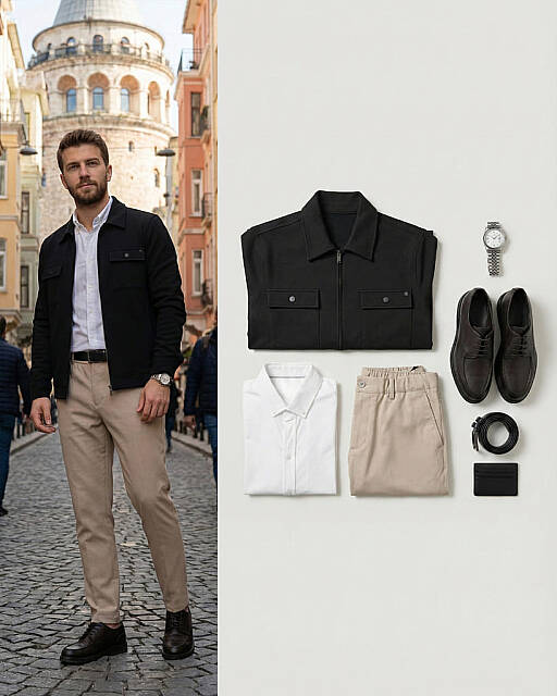 Beystil Erkek Siyah Slim Fit Gömlek Yaka Fermuarlı Hırka 2442 - Beystil