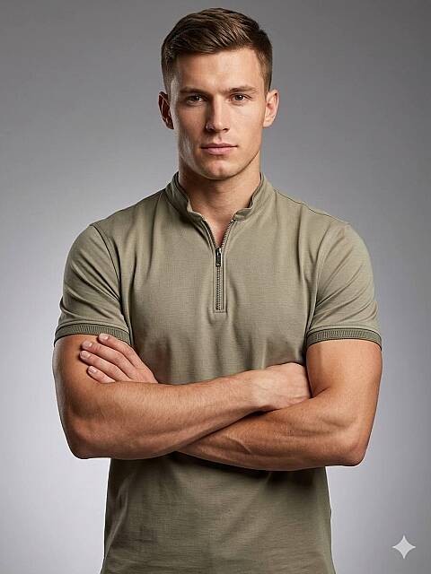 Beystil Erkek Çağla Yeşili Slim Fit Yarım Fermuarlı T-Şhirt 263463 - Beystil