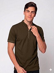 Beystil Erkek Kahve Slim Fit Yarım Fermuarlı T-Şhirt 263463 - Beystil