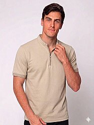 Beystil Erkek Koyu Bej Slim Fit Yarım Fermuarlı T-Şhirt 263463 - Beystil