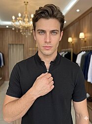 Beystil Erkek Siyah Slim Fit Yarım Fermuarlı T-Şhirt 263463 - Beystil