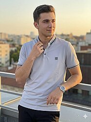 Beystil Erkek Açık Gri Polo Yaka Logo Detaylı T-Şhirt 263467 