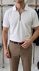 Beystil Erkek Beyaz Slim Fit Yarım Fermuarlı T-Shirt 263471 
