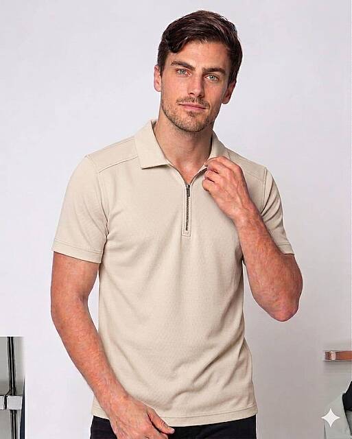 Beystil Erkek Kemik Rengi Slim Fit Yarım Fermuarlı T-Şhirt 263471 - Beystil