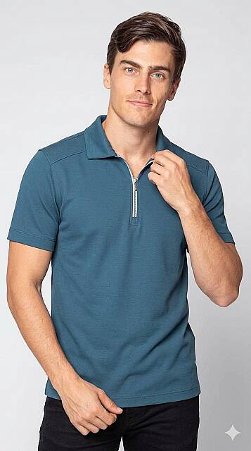 Beystil Erkek Petrol Rengi Slim Fit Yarım Fermuarlı T-Şhirt 263471 - Beystil