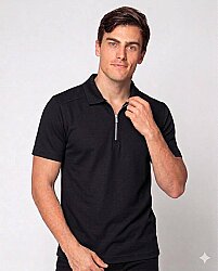 Beystil Erkek Siyah Slim Fit Yarım Fermuarlı T-Şhirt 263471 - Beystil