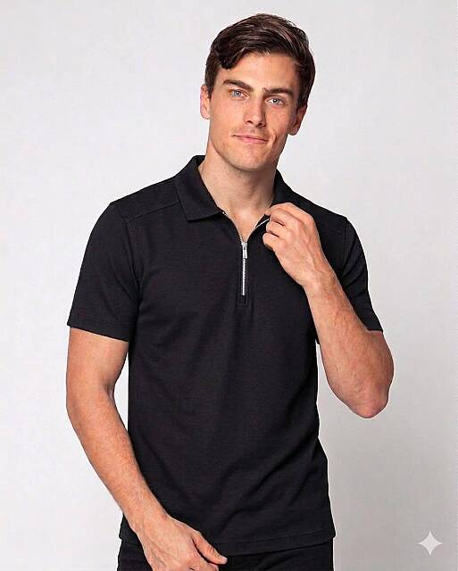 Beystil Erkek Siyah Slim Fit Yarım Fermuarlı T-Şhirt 263471 - Beystil