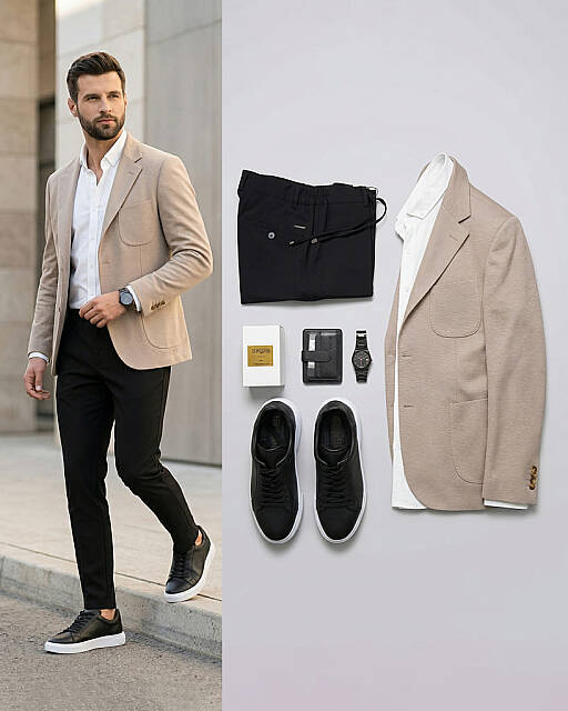 Beystil Erkek Mono Yaka Krem Blazer Ceket 310 - Slim Fit - Beystil