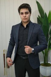 Beystil Sivri Yaka Lacivert Kırçıllı Ceket 50675- Slim Fit 