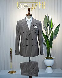 Beystil Sivri Yaka Vizon Çizgili Kruvaze Takım Elbise 53151 - Slim Fit - Beystil