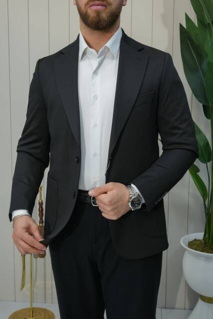 Beystil Mono Yaka Siyah Ceket 53294 - Slim Fit - Beystil