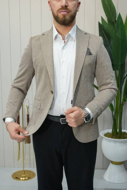 Beystil Mono Yaka Kahverengi Ceket 538 - Slim Fit - Beystil