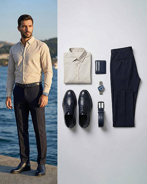 Beystil Erkek Düğmeli Yaka Taş Renk Gömlek 5656 - Slim Fit - Beystil