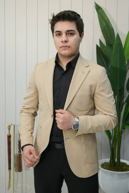 Beystil Sivri Yaka Krem Ceket 572 - Slim Fit - 