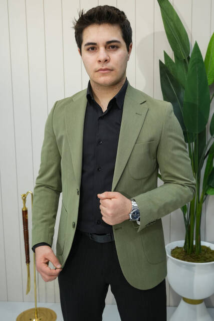 Beystil Mono Yaka Yeşil Ceket 572- Slim Fit - Beystil
