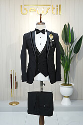Beystil Erkek Siyah Slimfit Yelekli Damatlık & Smokin 76016 - Beystil