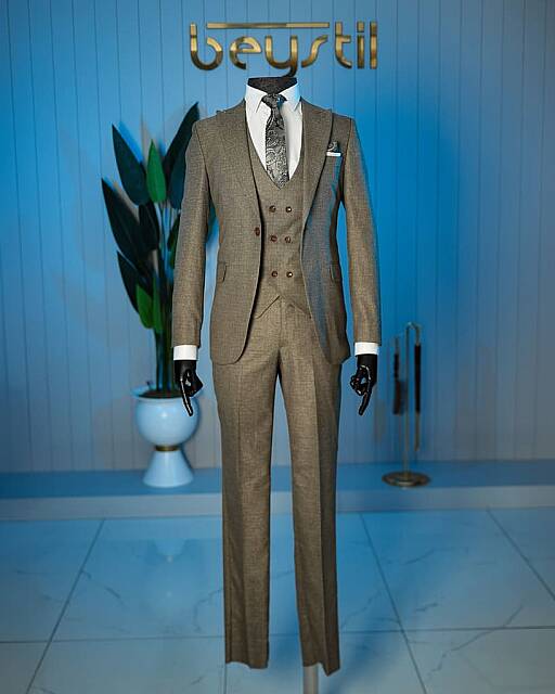 Beystil Sivri Yaka Kahverengi Takım Elbise Aysberg - Slim Fit - Beystil
