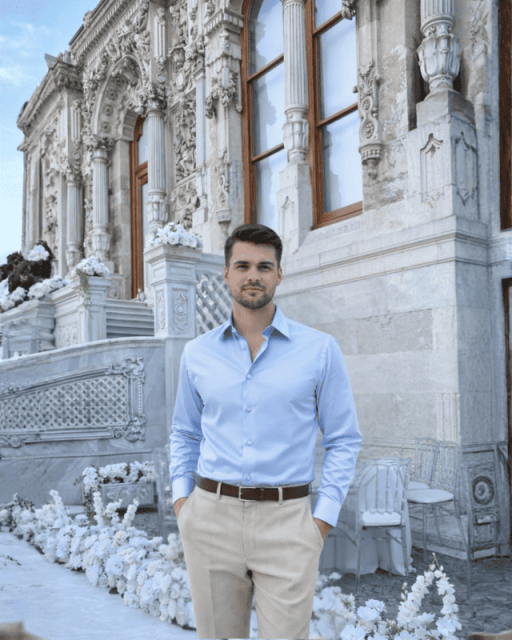 Beystil Slim Fit Buz Mavisi Saten Gömlek - 