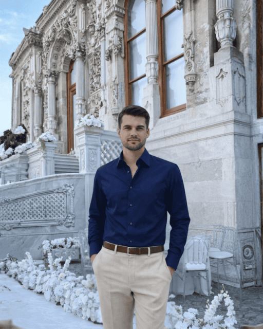 Beystil Slim Fit Lacivert Saten Gömlek  - Beystil