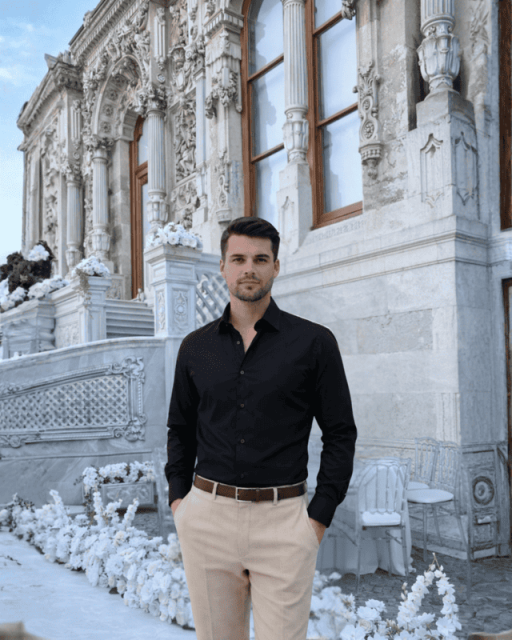 Beystil Slim Fit Siyah Saten Gömlek - Beystil