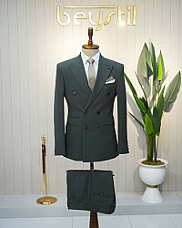 Beystil Erkek Yeşil Slimfit Kruvaze Takım Elbise - Beystil