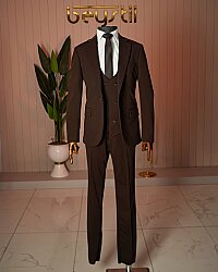 Beystil Kahverengi Mono Yaka Takım Elbise Nikol - Slim Fit - Beystil