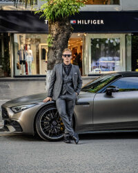 Beystil Sivri Yaka Gri Takım Elbise Bezayak - Slim Fit 