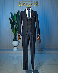 Beystil Sivri Yaka Lacivert Takım Elbise Bezayak- Slim Fit - Beystil