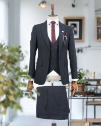 Beystil Sivri Yaka Lacivert Takım Elbise Bezayak- Slim Fit - Beystil