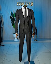 Beystil Sivri Yaka Siyah Takım Elbise Bezayak - Slim Fit - Beystil