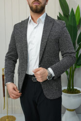 Beystil Sivri Yaka Kırçıllı Siyah Blazer Ceket Britanya -Slim Fit 