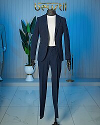 Beystil Lacivert Spor Casual Çizgili Takım Elbise Parodi -Slim Fit - Beystil