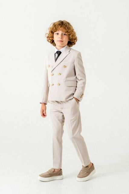 Beystil Sivri Yaka Taş Çocuk Kruvaze Takım Elbise Set -Slim Fit - 