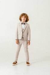 Beystil Sivri Yaka Bej Çocuk Takım Elbise Set -Slim Fit - Beystil