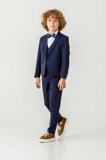 Beystil Sivri Yaka Lacivert Çocuk Takım Elbise Set -Slim Fit - 