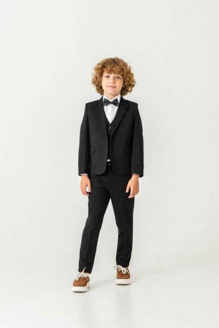 Beystil Sivri Yaka Siyah Çocuk Takım Elbise Set -Slim Fit - 