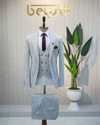 Full Set SlimFit Likralı Açık Gri Takım Elbise Elanor 