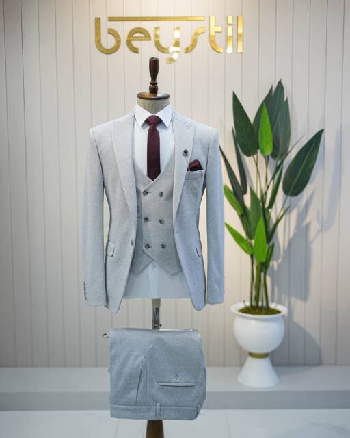 Full Set SlimFit Likralı Açık Gri Takım Elbise Elanor - 