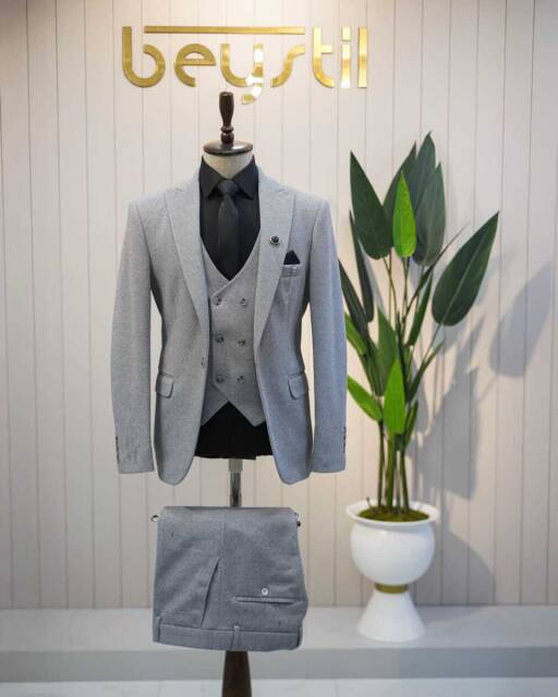Beystil Sivri Yaka Gri Takım Elbise Elanor- Slim Fit - 