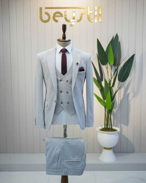 Beystil Sivri Yaka Açıkgri Takım Elbise Elanor - Slim Fit - 