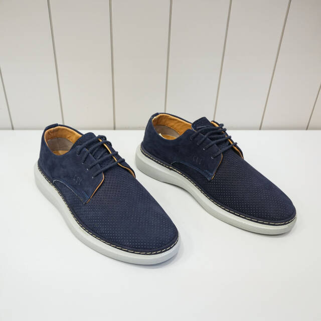 Erkek Noktalı Hakiki Nubuk Deri Casual Ayakkabı Lacivert - 