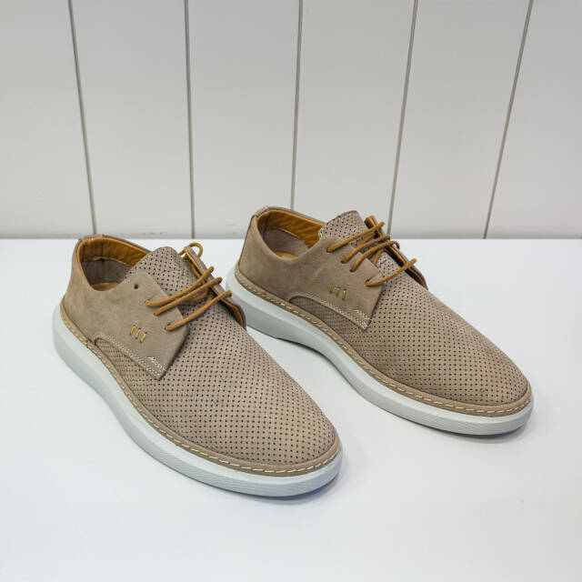 Erkek Noktalı Hakiki Nubuk Deri Casual Ayakkabı Vizon - 